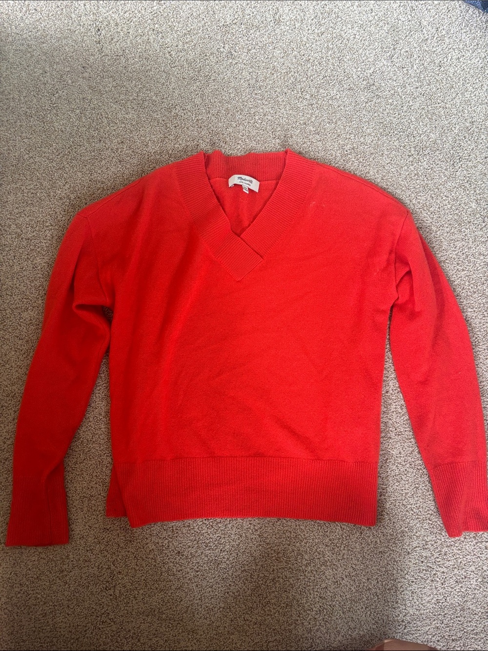 Madewell 100% Cashmere Women's Bright Coral-y Red V-Neck Sweater